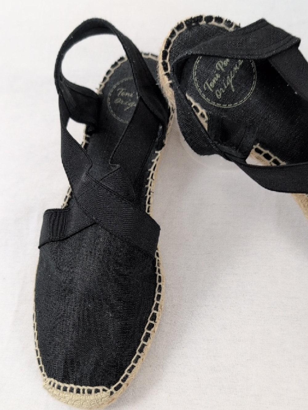 TONI PANS BLACK CANVAS ESPADRILLE SLINGBACK FLATS SZ 7 - Picture 2 of 6